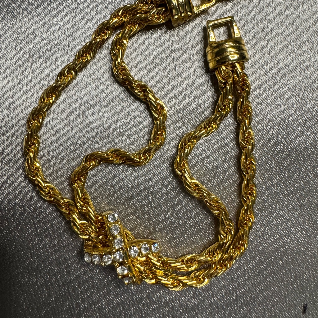 Vintage Gold-Tone Bracelet With Clear Accents